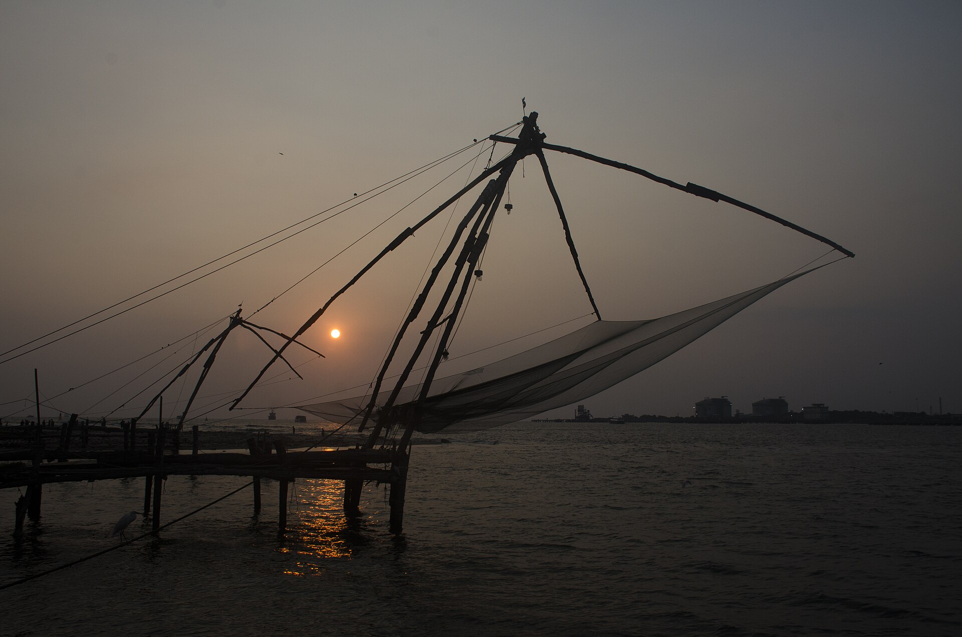Sunset with Chinese Fishing Nets, Fort Kochi 1 — photograph by Rangan Datta Wiki