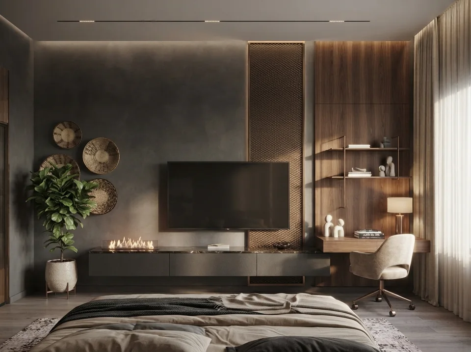 Layered Living & Media completed design view 01