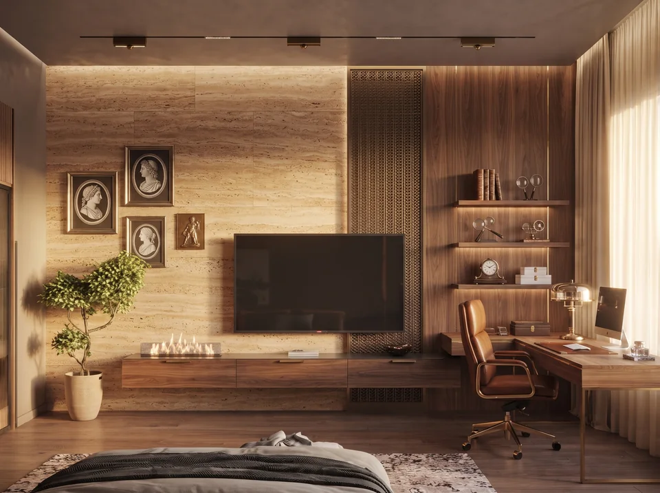 Layered Living & Media completed design view 09