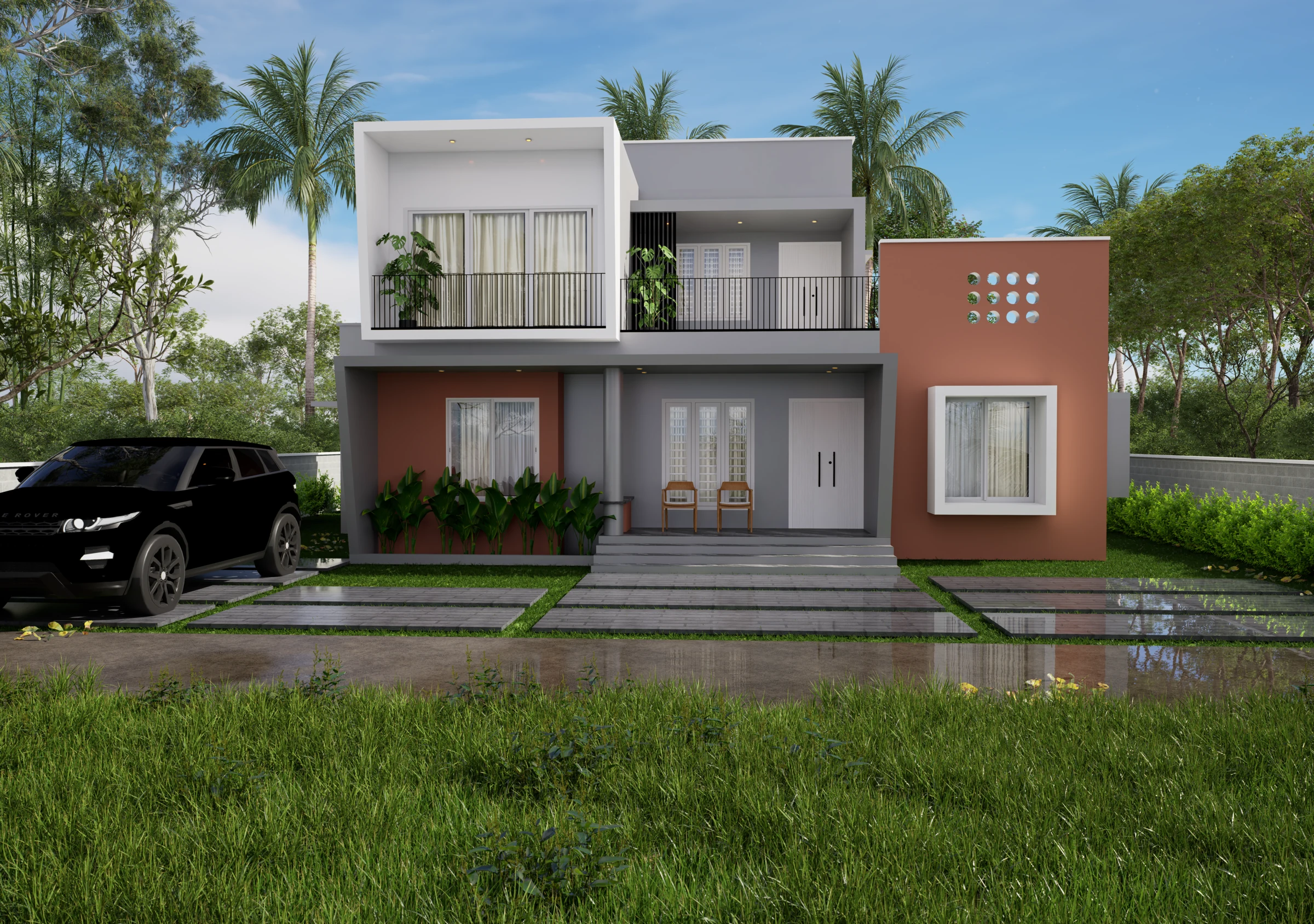 Terracotta Courtyard Residence completed exterior design