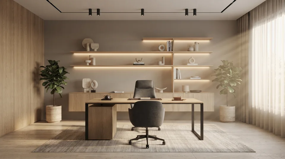 Warm Wood Workspace completed design view 02