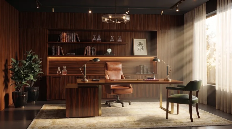 Warm Wood Workspace completed interior design